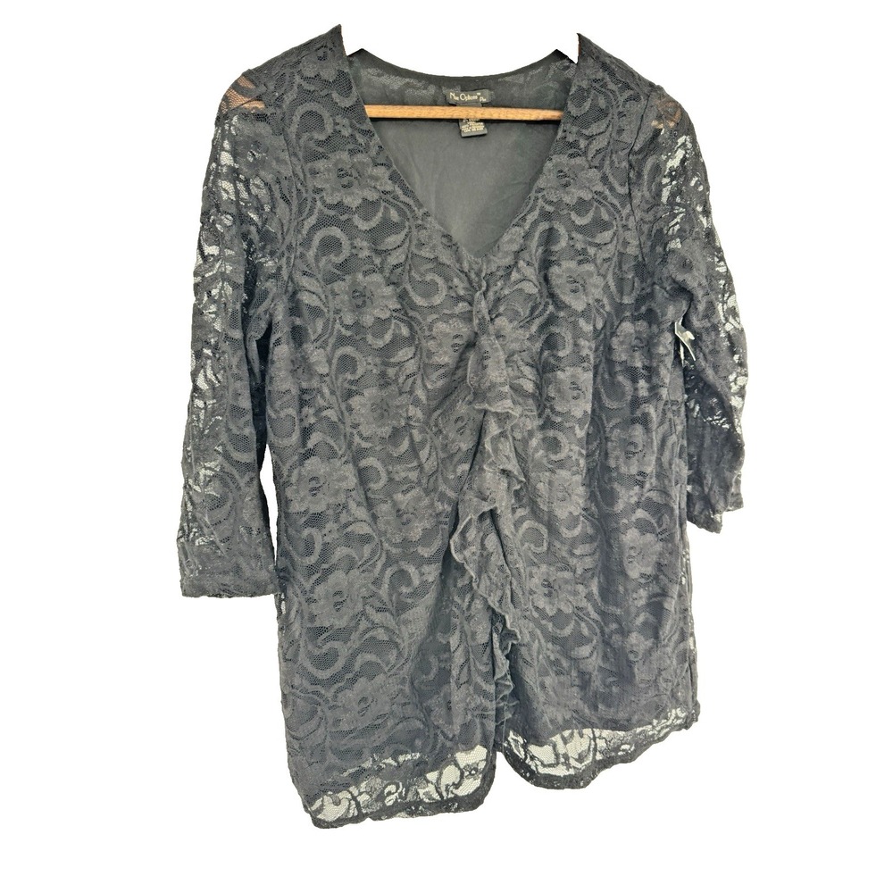Nue Options Black Lace Blouse Sheer 3/4 Sleeve NWT whimsigoth fairy grunge 1X